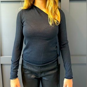 Donna Karan Navy asymmetrical knit sweater